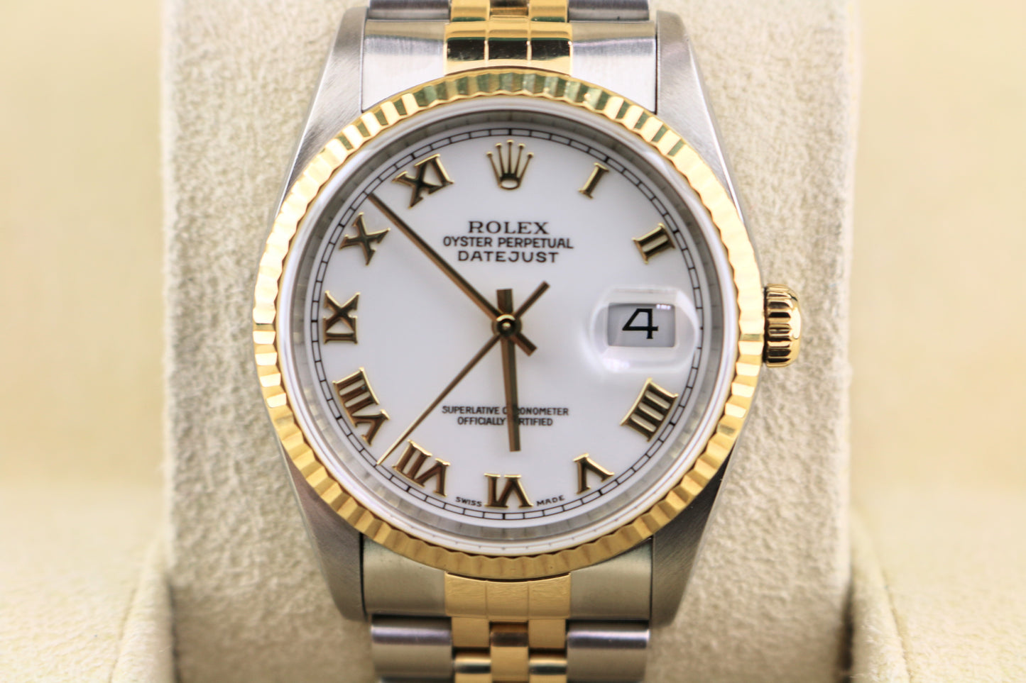 2000 Rolex Datejust 16233 White Roman Dial TT Jubilee With Papers 36mm