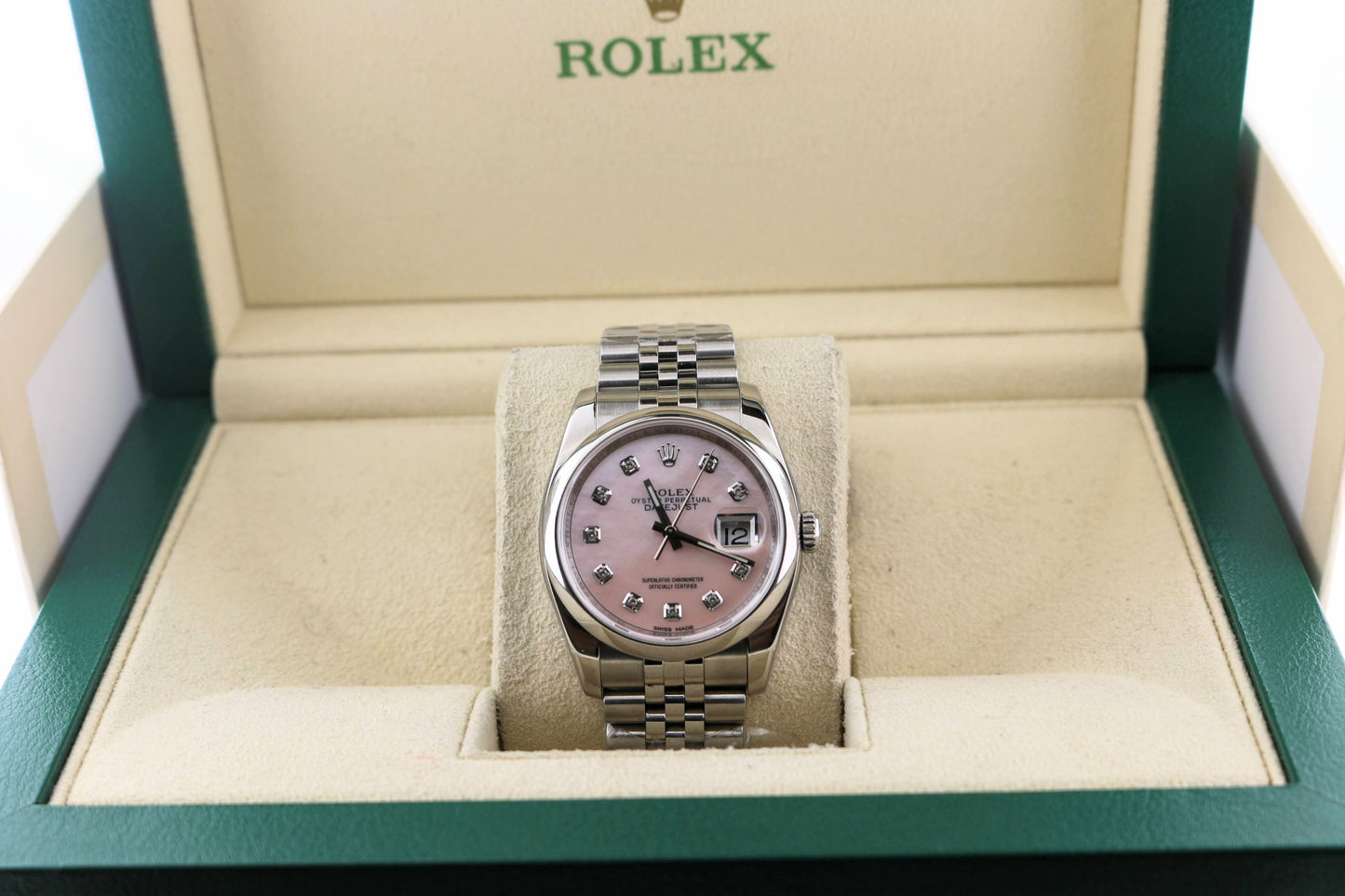2010 Rolex Datejust 116200 Pink Mop Diamond Dial SS Jubilee No Papers 36mm