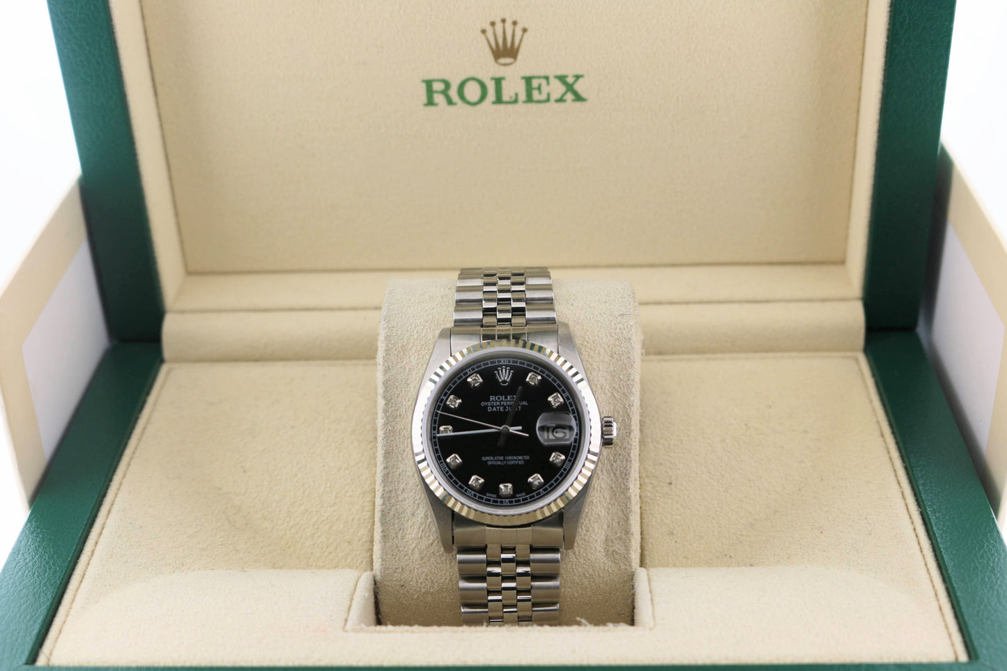 1982 Rolex Datejust 16014 Black Diamond Dial SS Jubilee No Papers 36mm