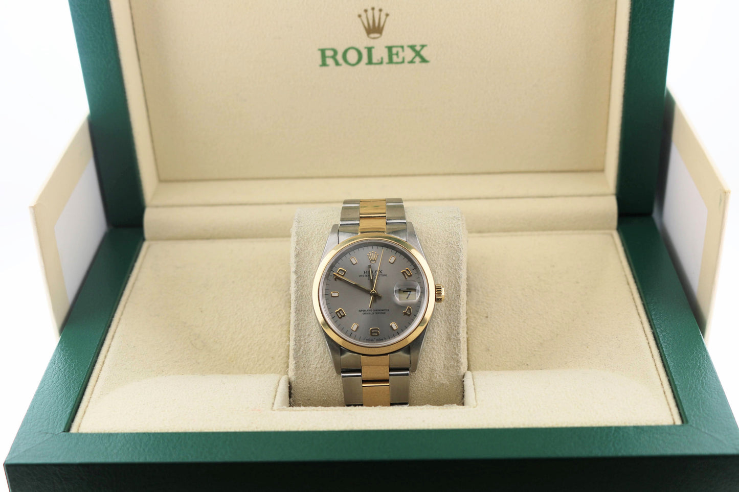 1996 Rolex Date 15203 Silver Arabic TT Oyster No Papers 34mm