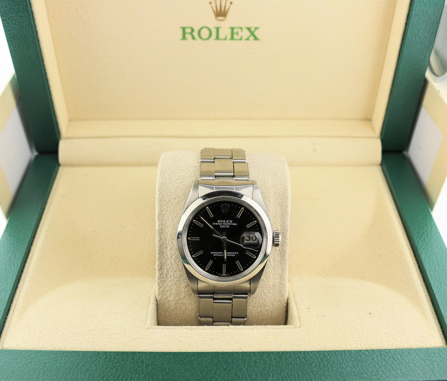 1971 Rolex Date 1500 Black Dial SS Oyster Rivet No Papers 34mm