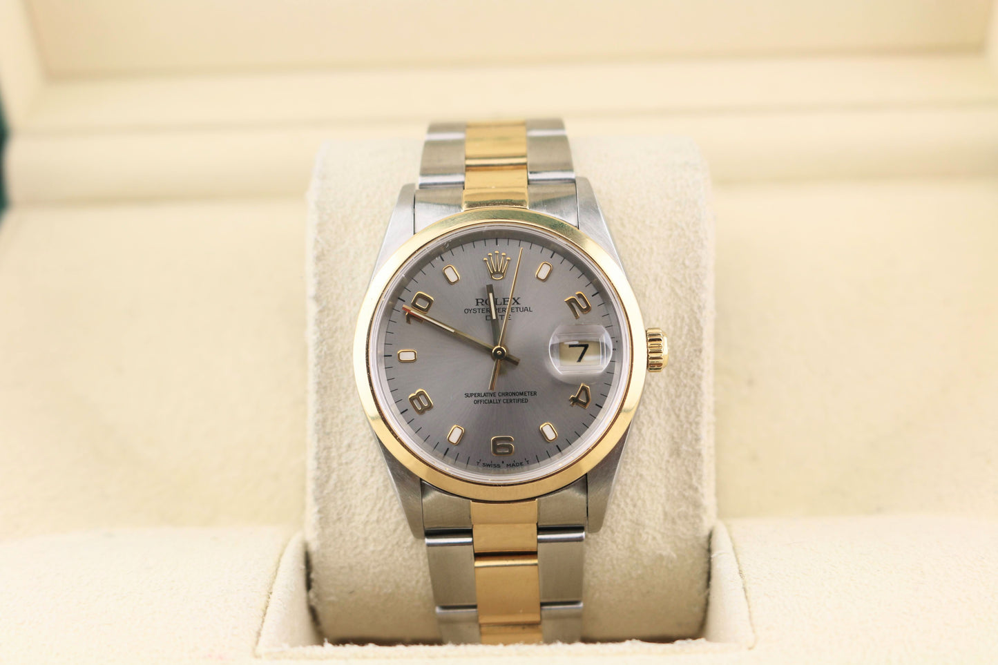1996 Rolex Date 15203 Silver Arabic TT Oyster No Papers 34mm