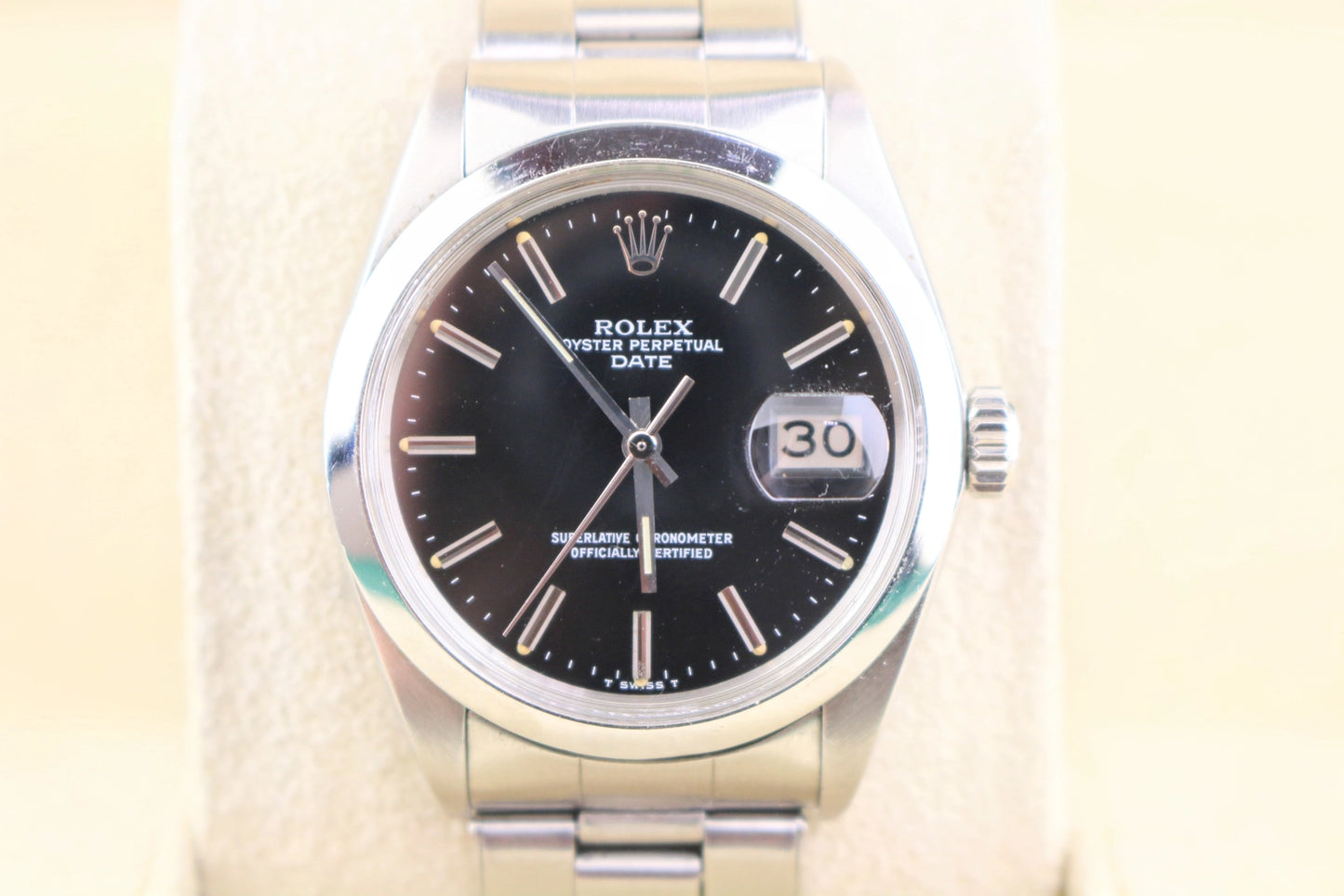 1971 Rolex Date 1500 Black Dial SS Oyster Rivet No Papers 34mm