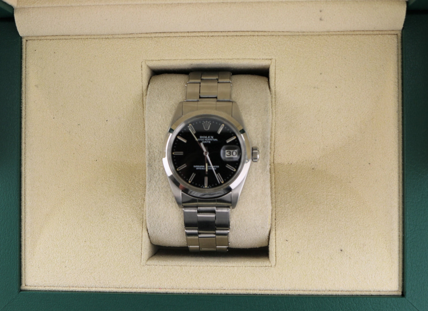 1971 Rolex Date 1500 Black Dial SS Oyster Rivet No Papers 34mm
