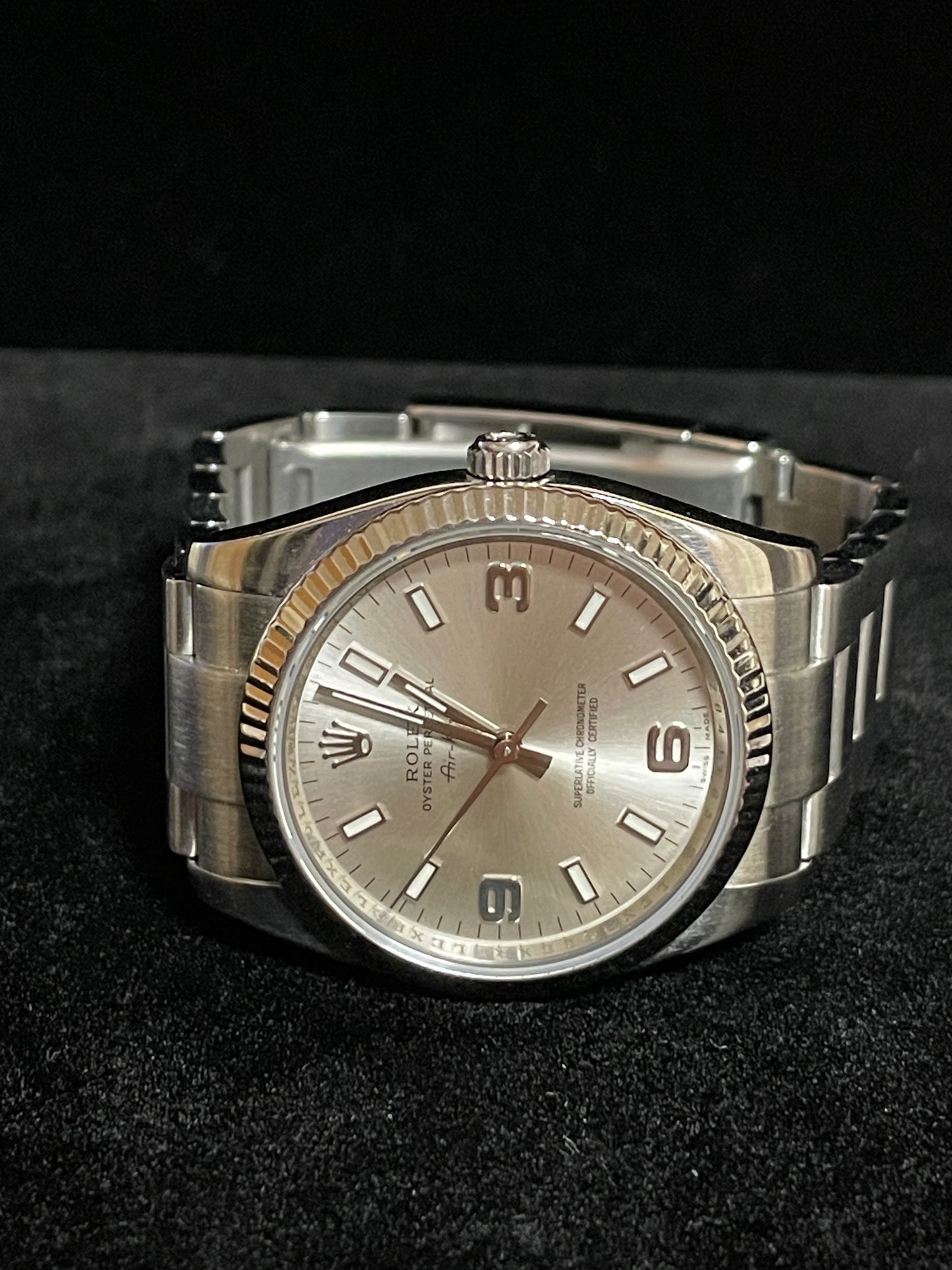 2007 Rolex Air-King 114234 Silver Dial Fluted 18kt Bezel SS Oyster No Paper 34mm