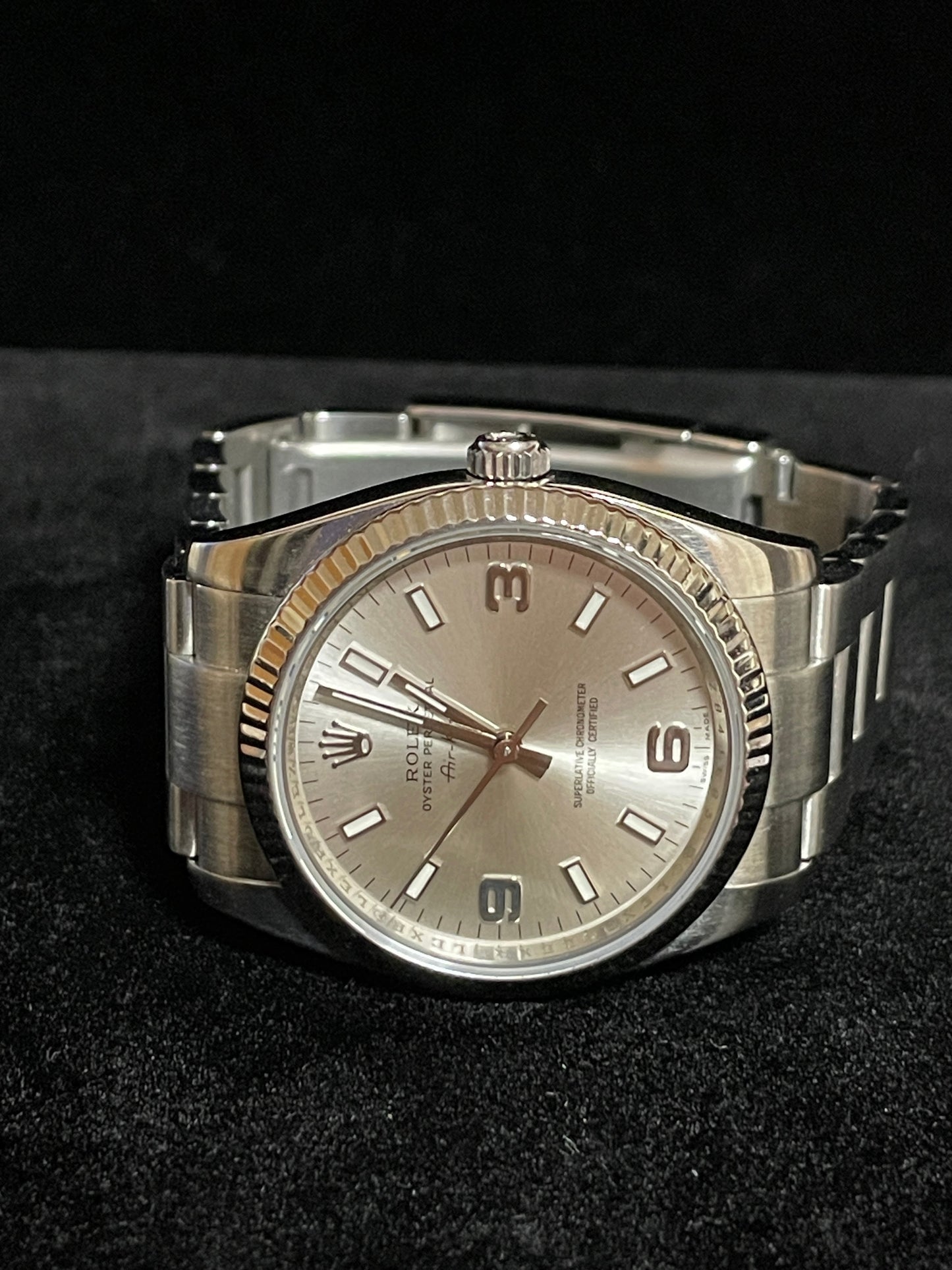 2007 Rolex Air-King 114234 Silver Dial Fluted 18kt Bezel SS Oyster No Paper 34mm