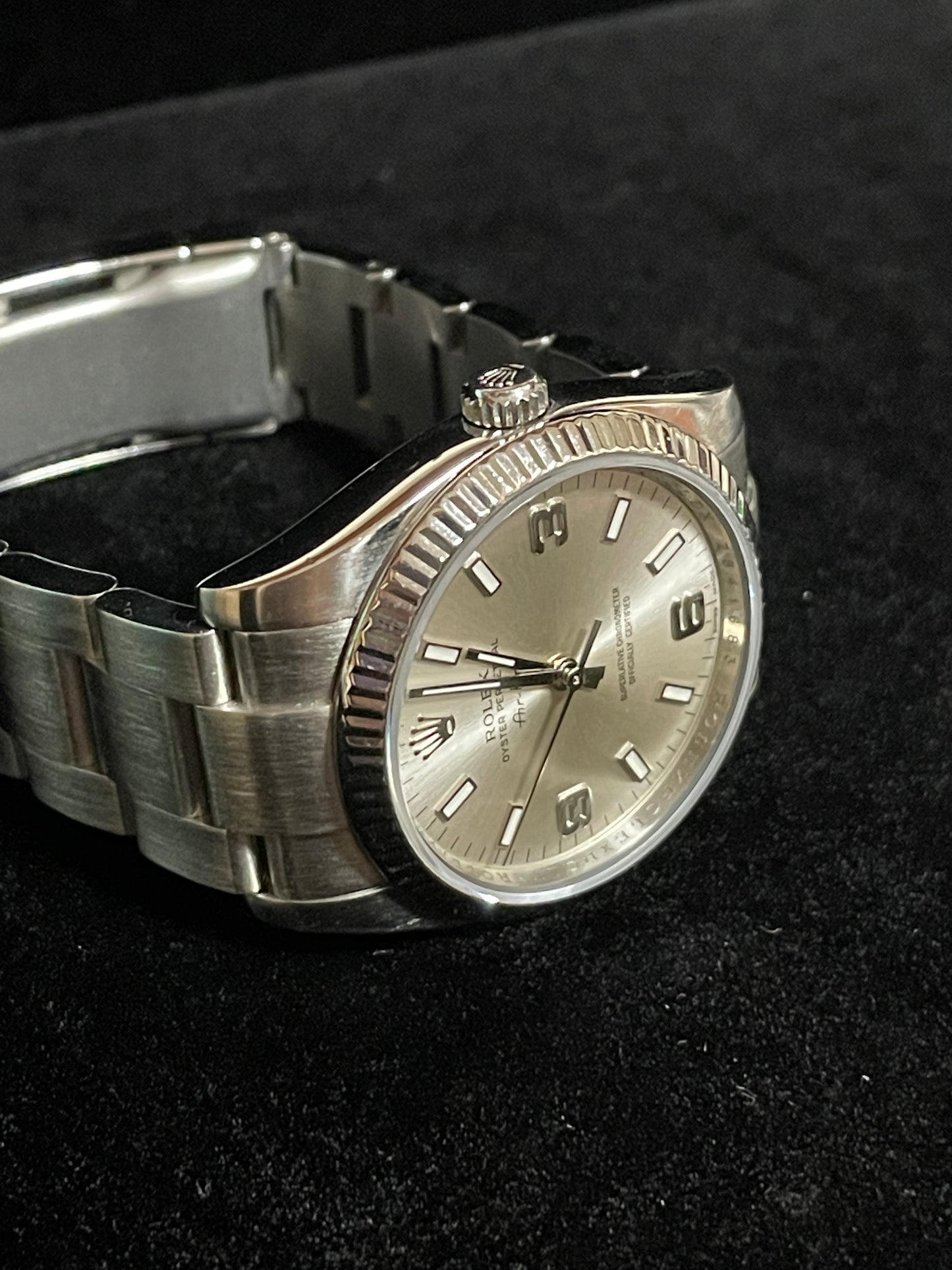 2007 Rolex Air-King 114234 Silver Dial Fluted 18kt Bezel SS Oyster No Paper 34mm