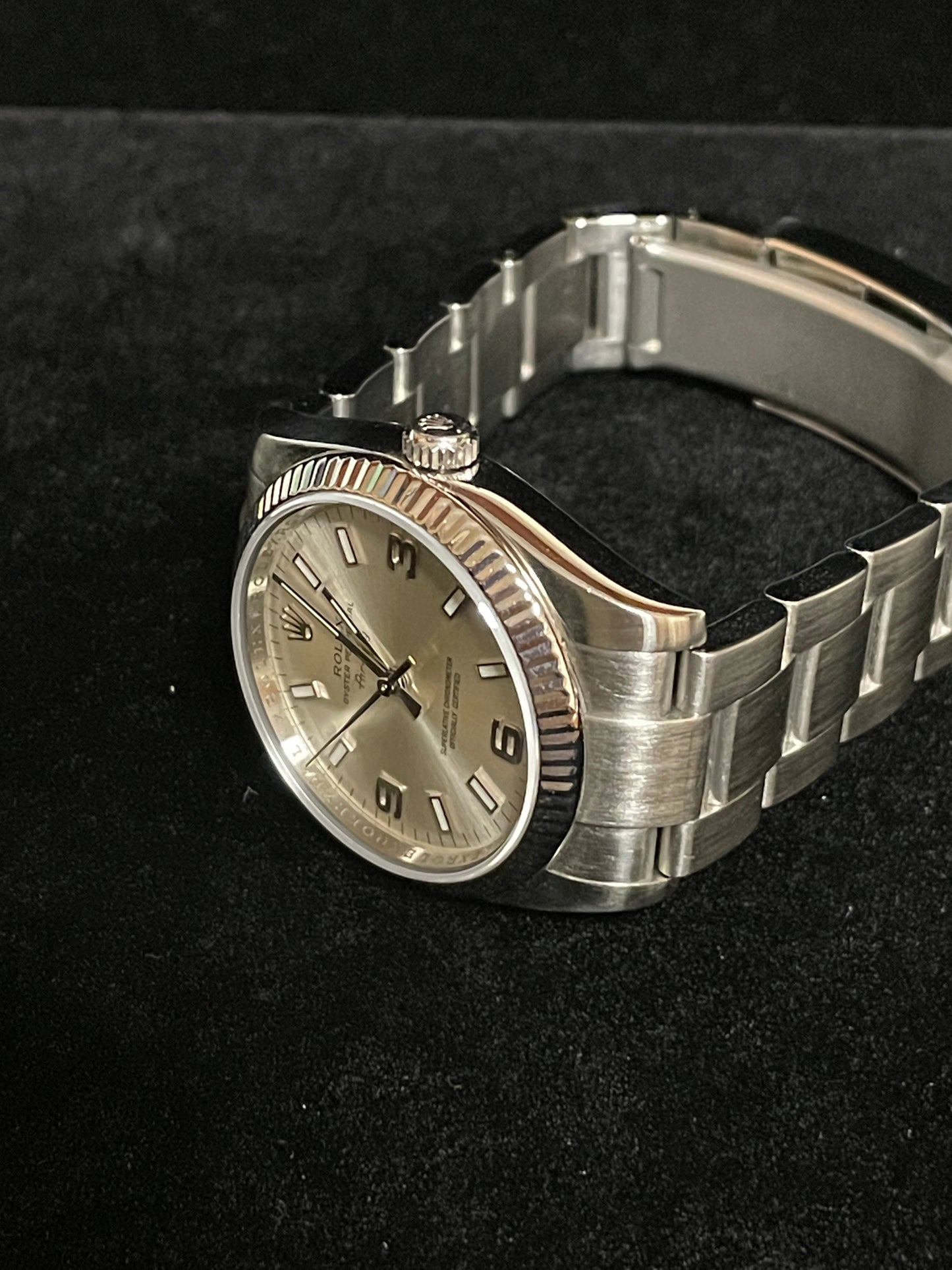 2007 Rolex Air-King 114234 Silver Dial Fluted 18kt Bezel SS Oyster No Paper 34mm