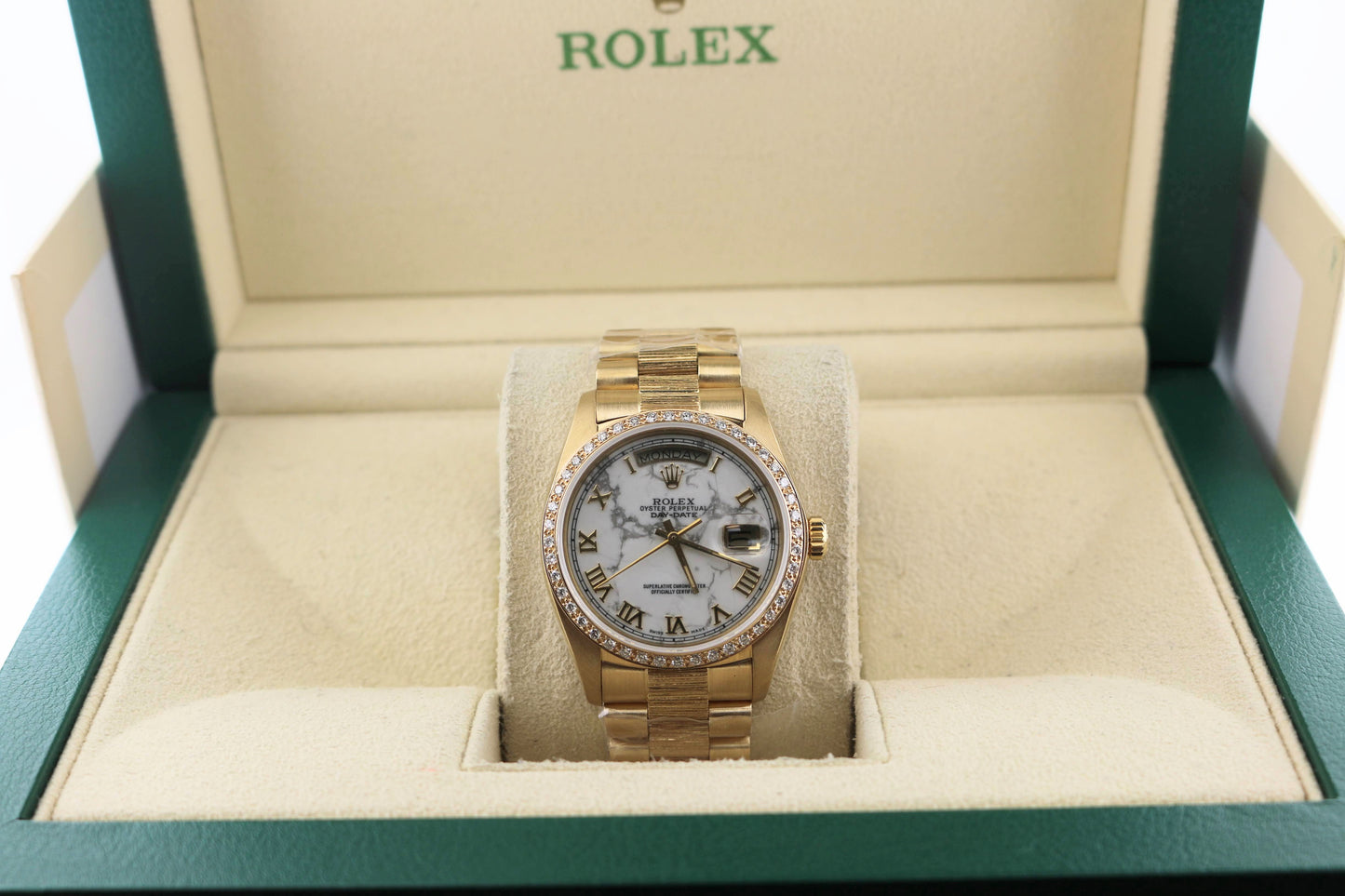 1978 Rolex Day-Date 18078 White Marble Roman Dial 18kt President No Papers 36mm