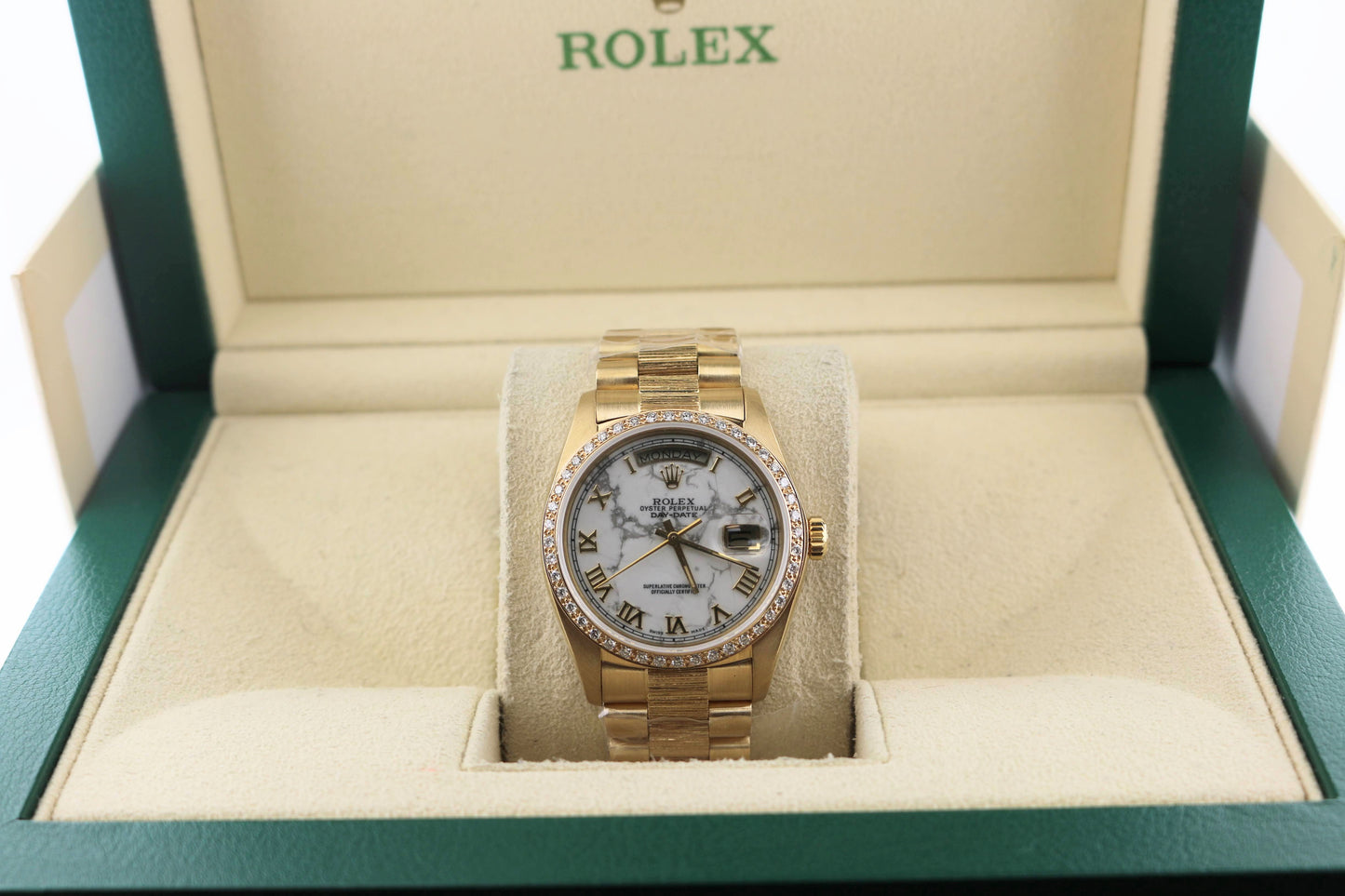 1978 Rolex Day-Date 18078 White Marble Roman Dial 18kt President No Papers 36mm