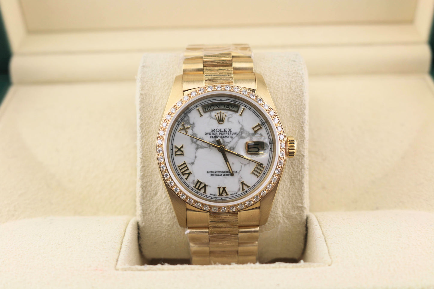 1978 Rolex Day-Date 18078 White Marble Roman Dial 18kt President No Papers 36mm