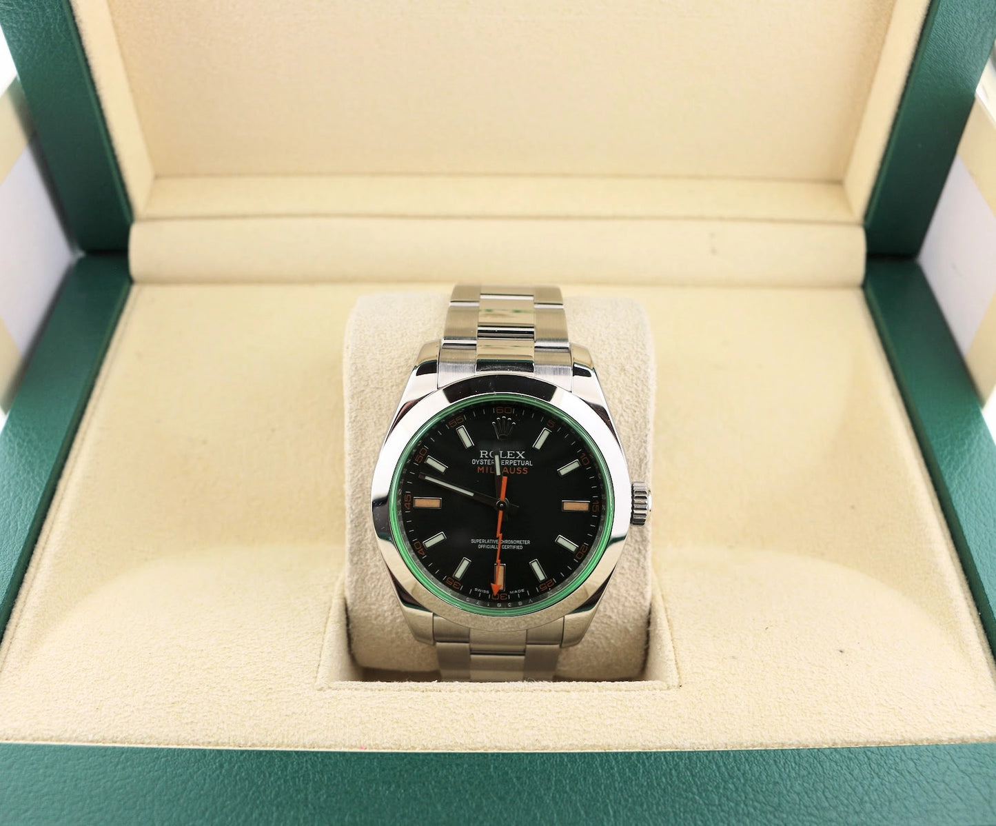 2009 Rolex Milgauss 116400GV Black Dial SS Oyster Green Crysatal No Papers 40mm