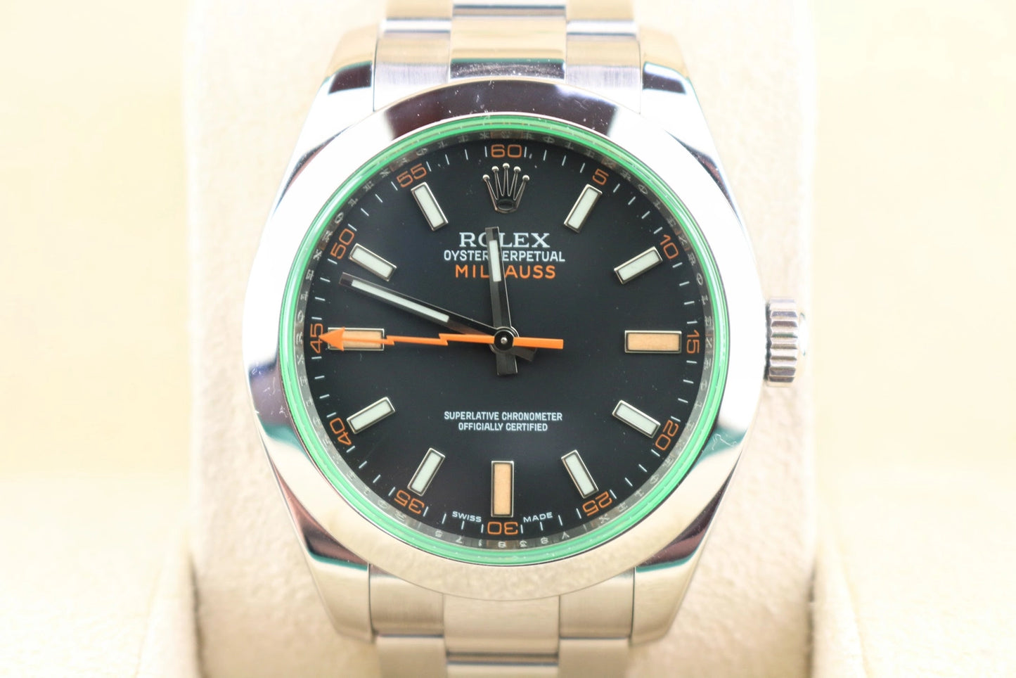 2009 Rolex Milgauss 116400GV Black Dial SS Oyster Green Crysatal No Papers 40mm