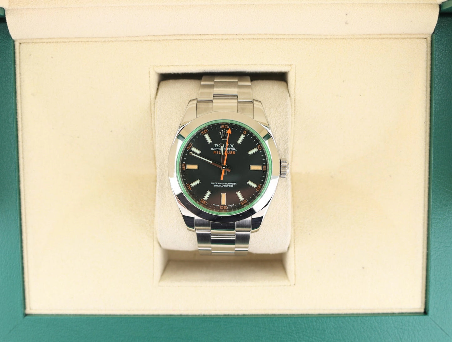 2009 Rolex Milgauss 116400GV Black Dial SS Oyster Green Crysatal No Papers 40mm