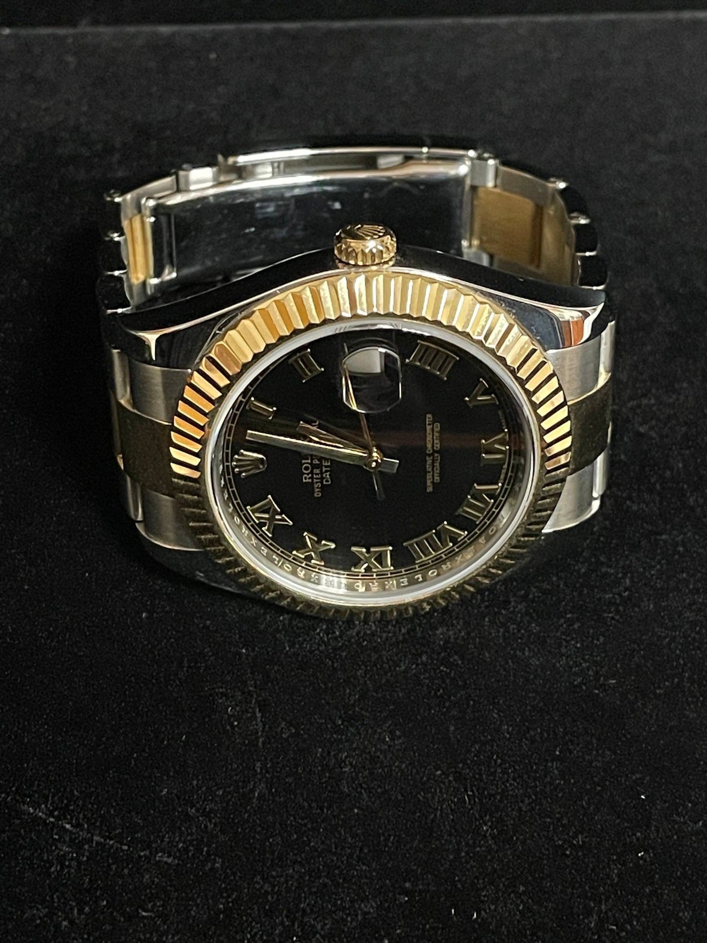 OHA 2011 Rolex Datejust 116333 Black Roman Dial TT 18kt Oyster With Papers 41mm