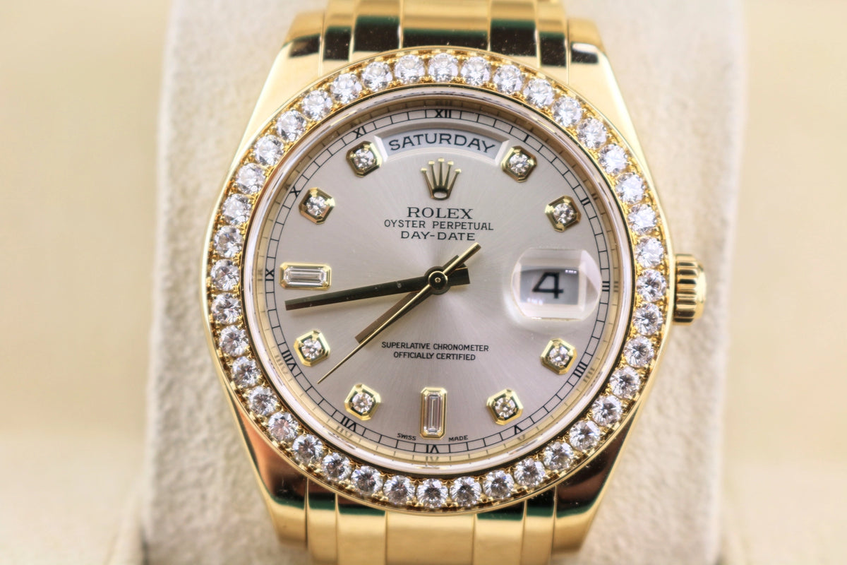 Rolex Day-Date 18948 Silver Diamond Dial 18kt Pearlmaster With Open Papers 39mm