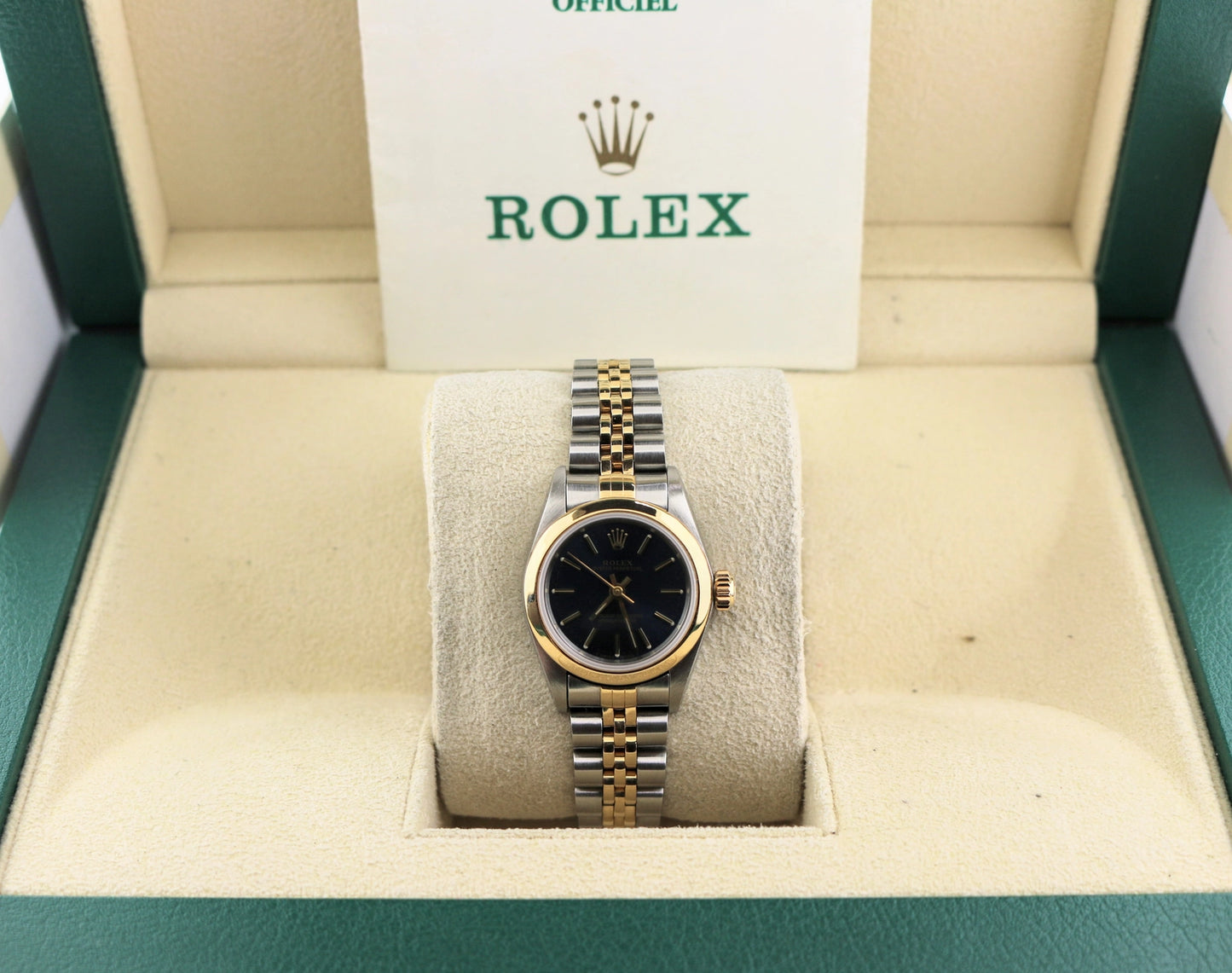 1996 Rolex Ladies Oyster Perpetual 67183 Blue Dial TT Jubilee With Papers 24mm