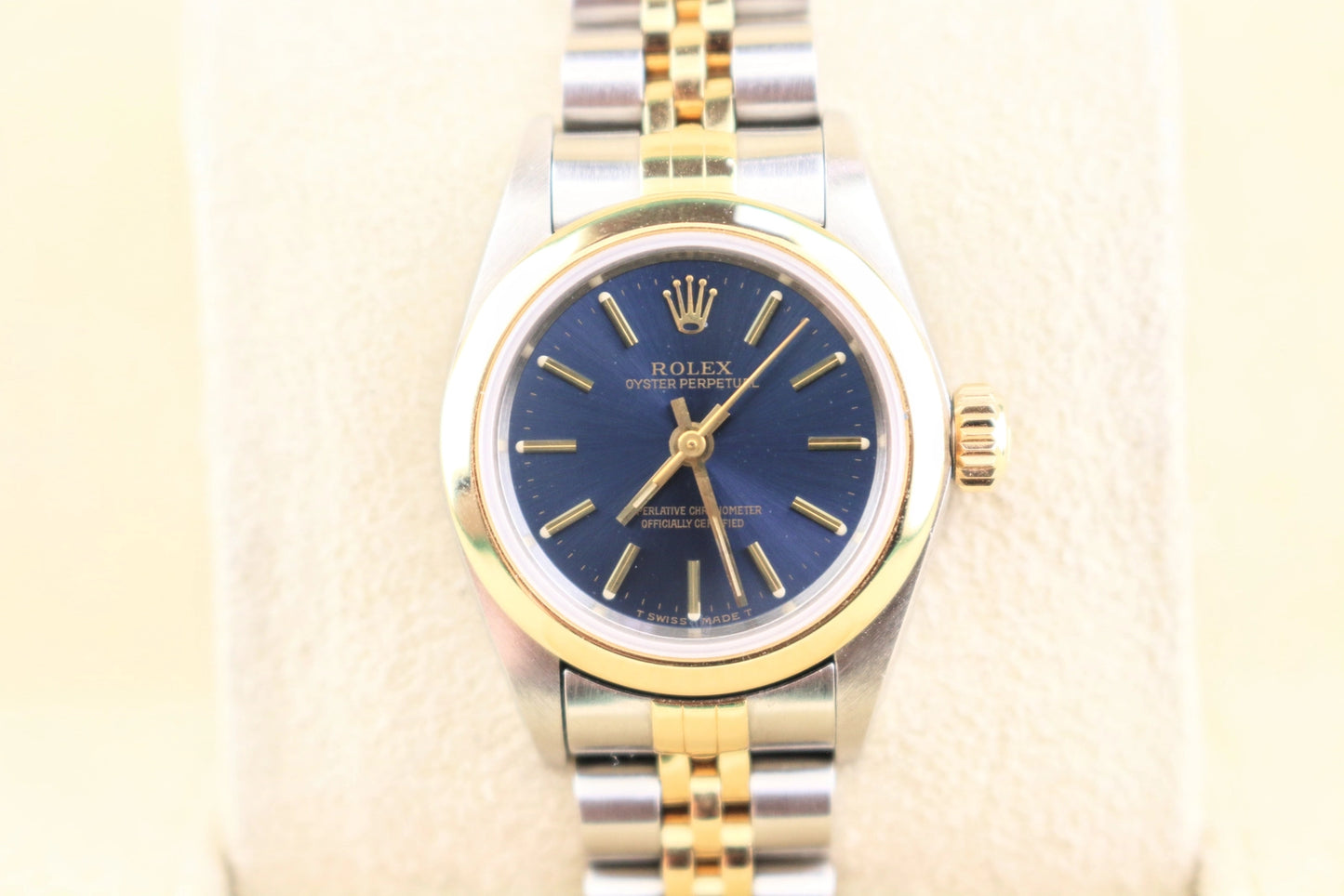 1996 Rolex Ladies Oyster Perpetual 67183 Blue Dial TT Jubilee With Papers 24mm