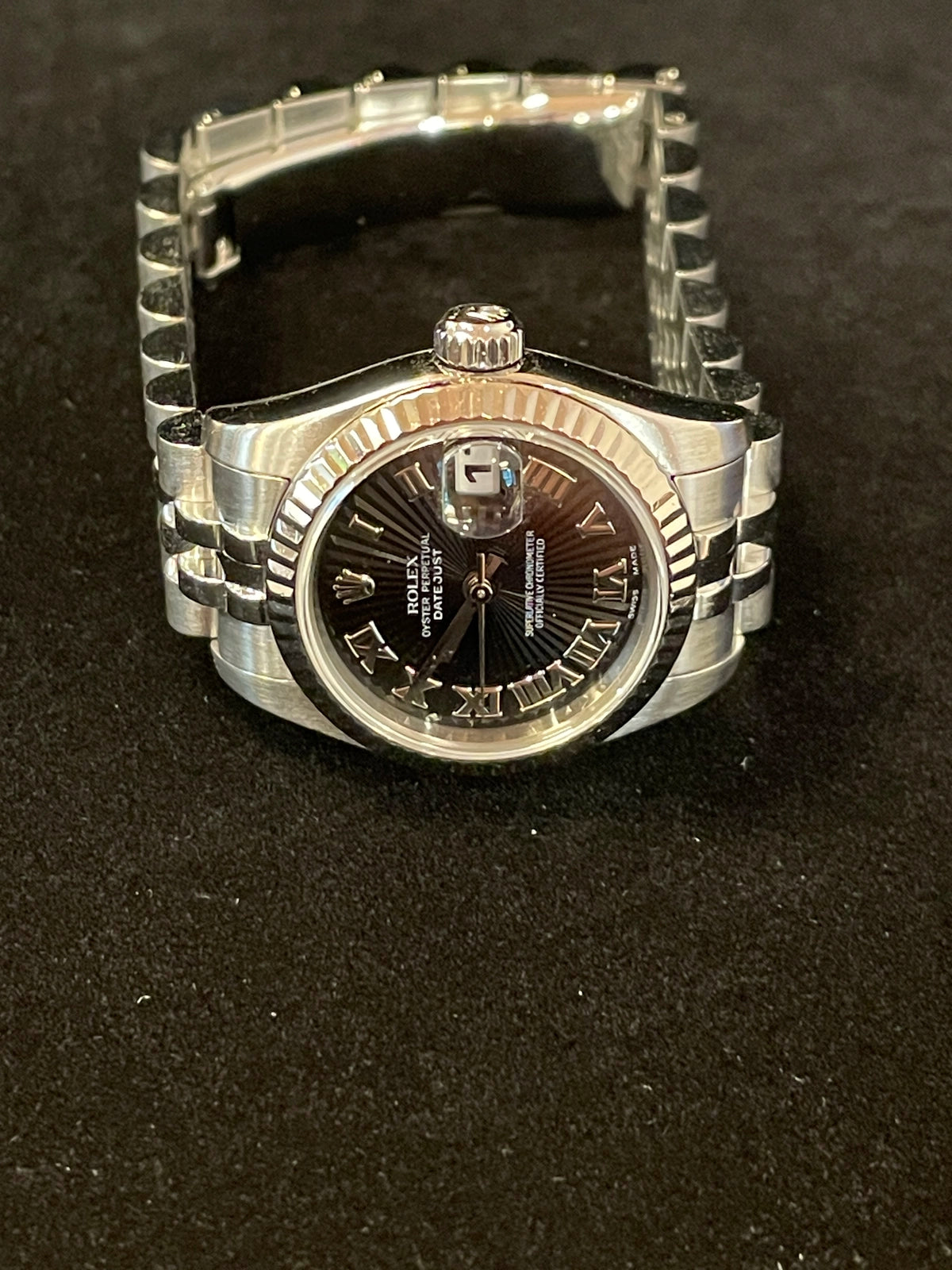 2006 Rolex Ladies Datejust 179174 Black Concentric Arabic Dial SS Jubilee 26mm