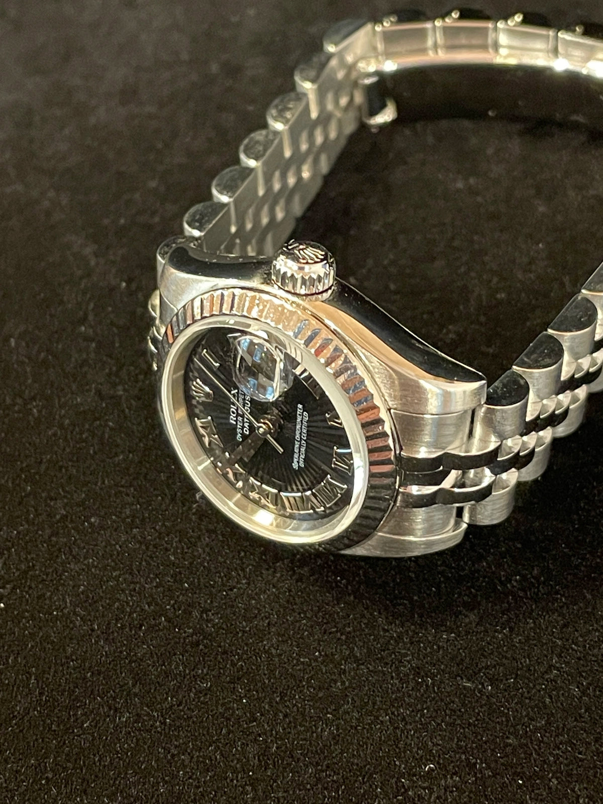 2006 Rolex Ladies Datejust 179174 Black Concentric Arabic Dial SS Jubilee 26mm