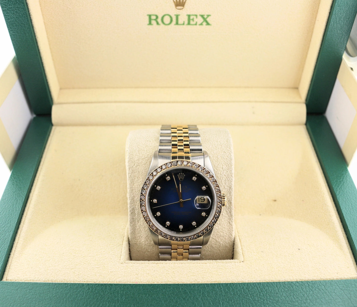 1989 Rolex Datejust 16233 Blue Vignette Diamond Dial TT Jubilee No Papers 36mm