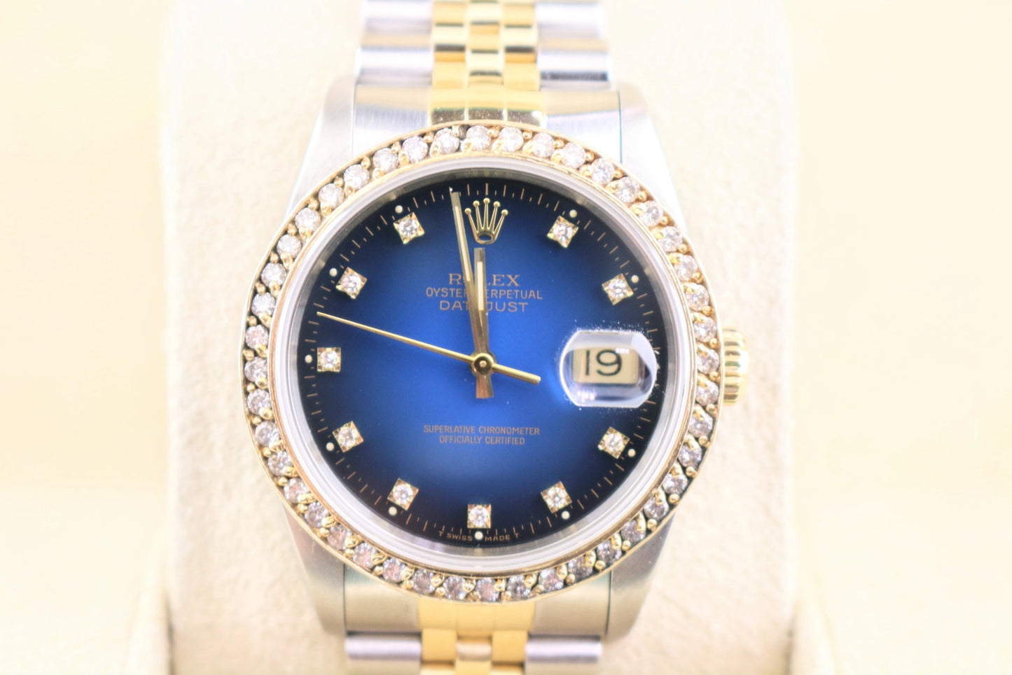 1989 Rolex Datejust 16233 Blue Vignette Diamond Dial TT Jubilee No Papers 36mm