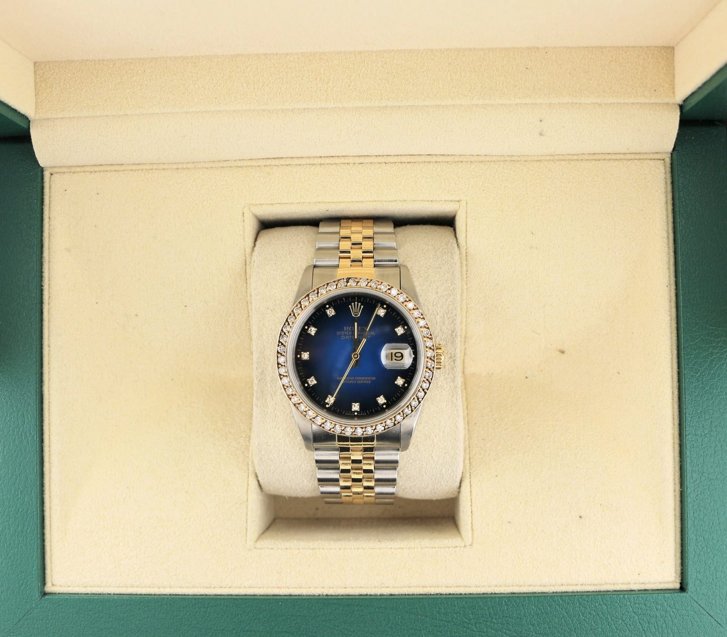 1989 Rolex Datejust 16233 Blue Vignette Diamond Dial TT Jubilee No Papers 36mm