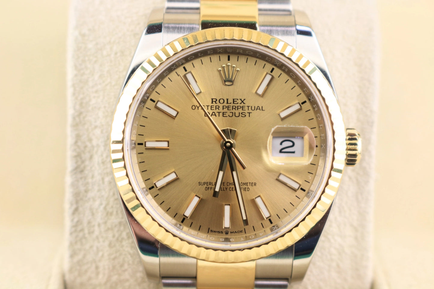2018 Rolex Datejust 126233 Champagne Stick Dial TT Oyster With Papers 36mm