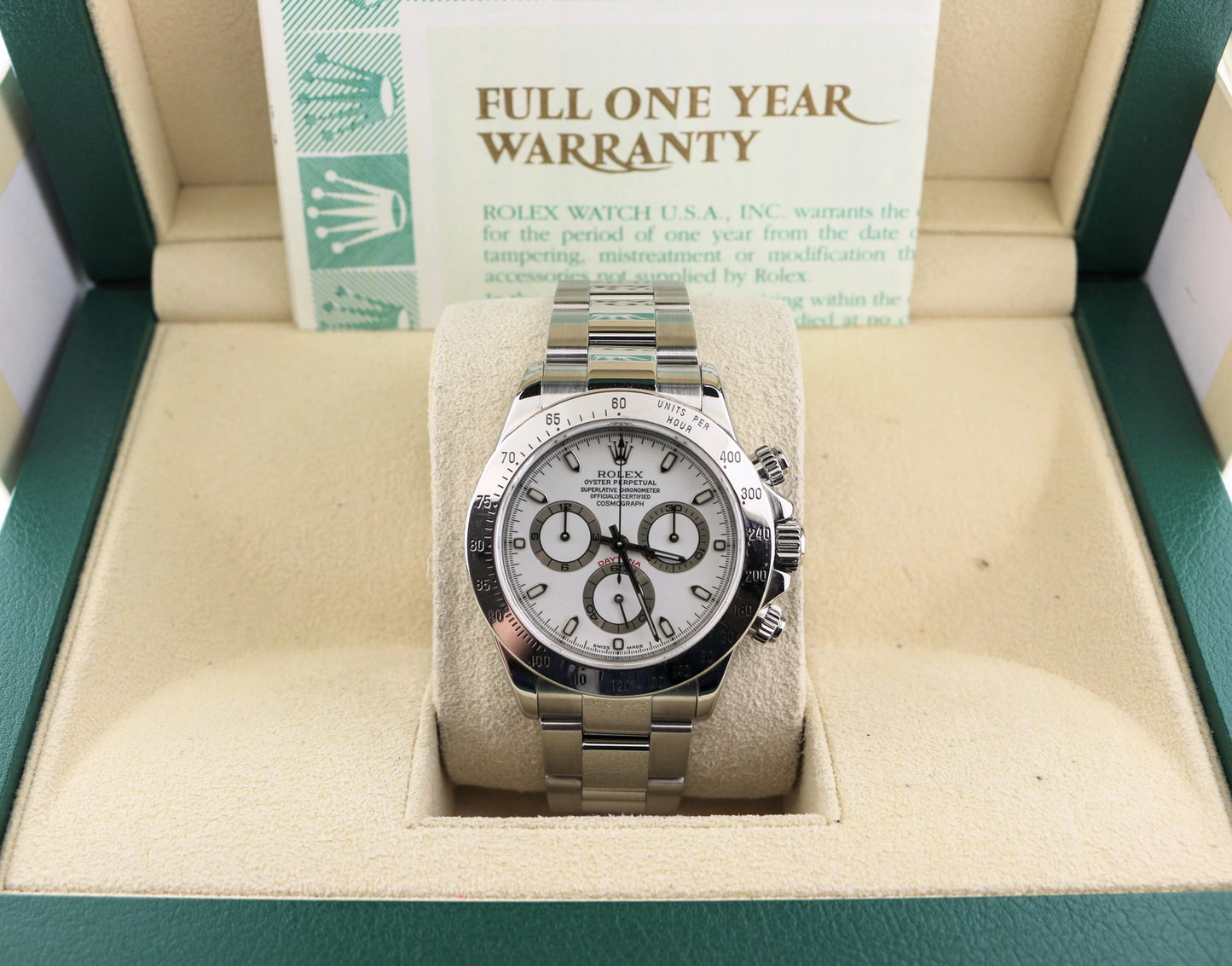 2001 Rolex Daytona 116520 White Dial SS Oyster With Papers 40mm