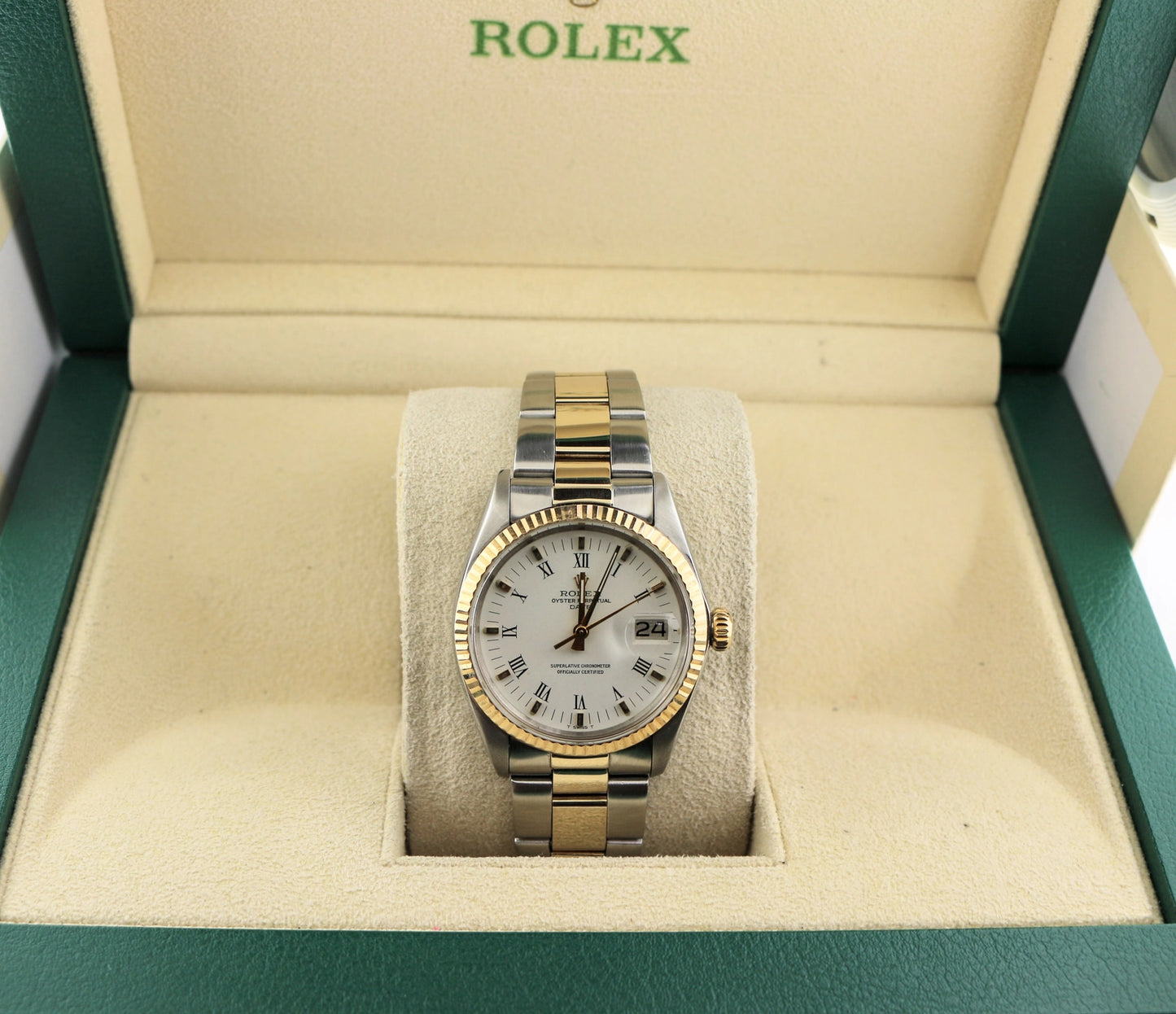 Rolex Date 1500 White Roman Dial TT Oyster No Papers 34mm