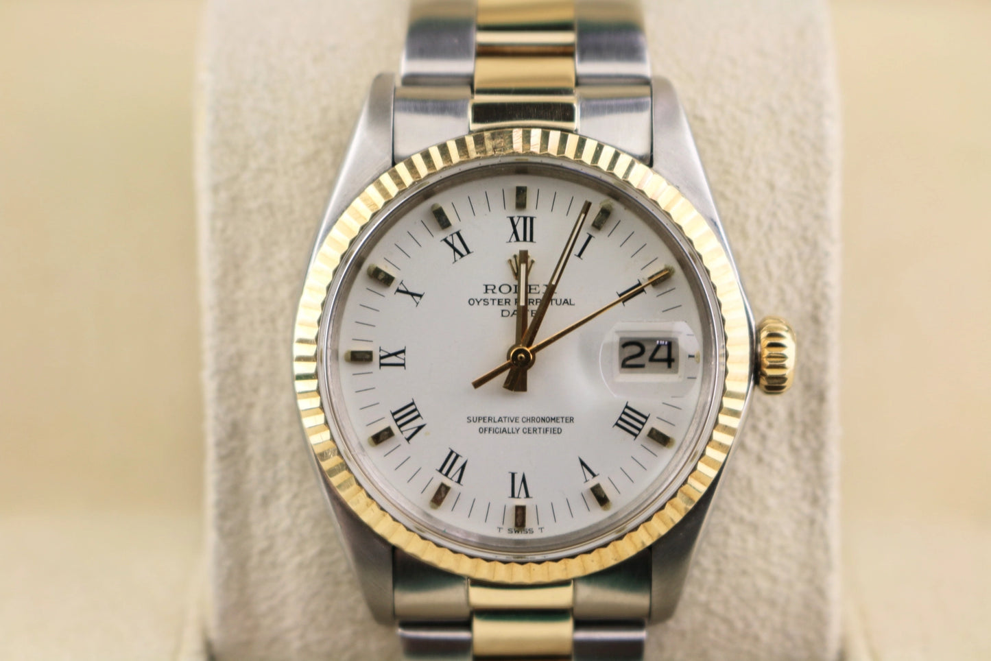 Rolex Date 1500 White Roman Dial TT Oyster No Papers 34mm