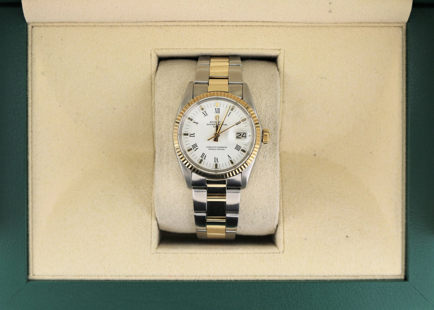 Rolex Date 1500 White Roman Dial TT Oyster No Papers 34mm