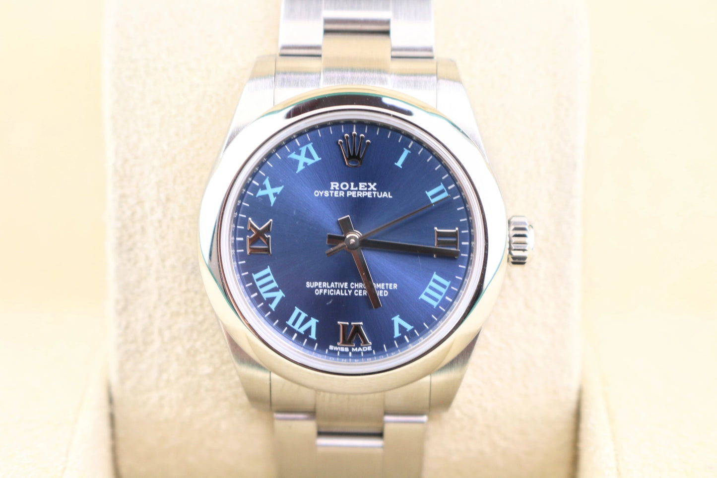 2019 Rolex Oyster Perpetual Midsize 177200 Blue Roman Dial SS Oyster 31mm