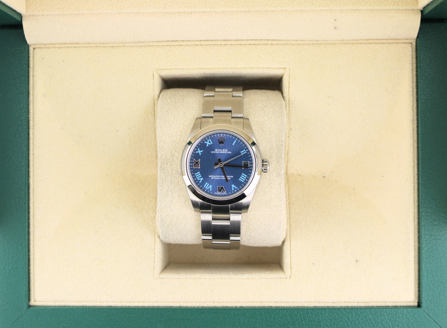 2019 Rolex Oyster Perpetual Midsize 177200 Blue Roman Dial SS Oyster 31mm