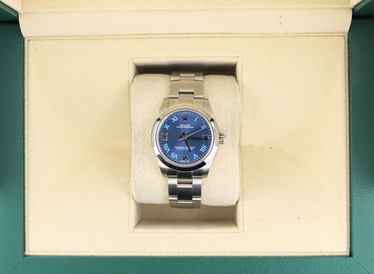 2019 Rolex Oyster Perpetual Midsize 177200 Blue Roman Dial SS Oyster 31mm