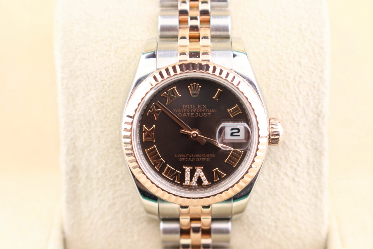 2018 Rolex Datejust 179171 Chocolate Diamond VI Dial TT Jubilee With Papers 26mm