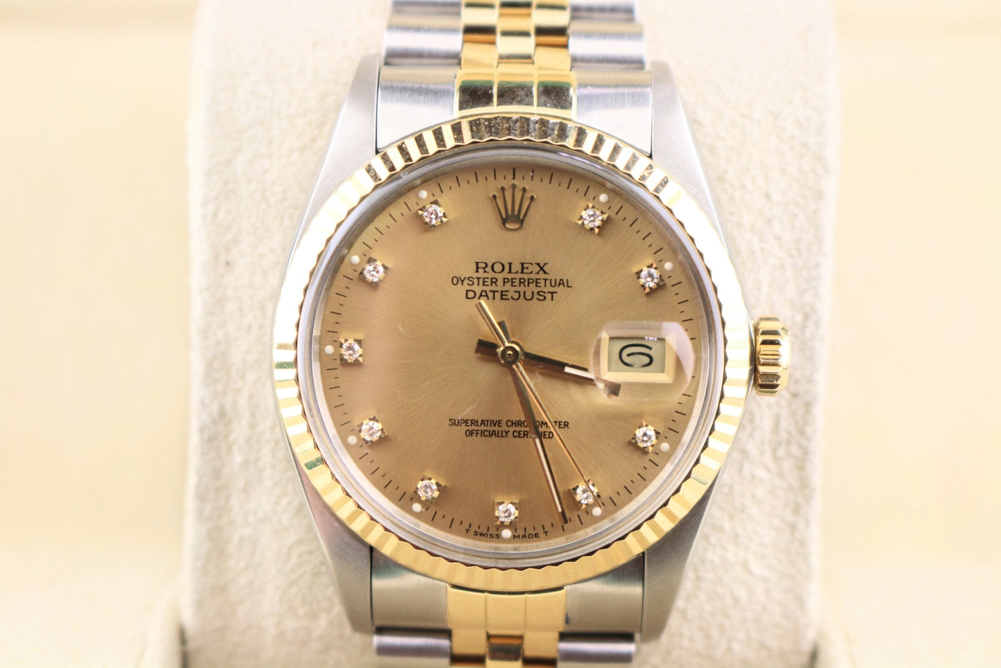 1987 Rolex Datejust 16013 Champagne Diamond Dial TT Jubilee No Papers 36mm
