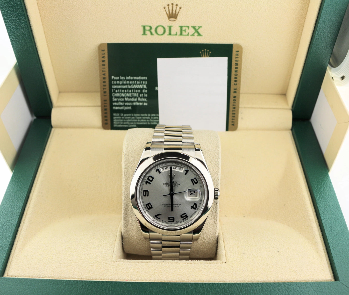 2009 Rolex DayDate 218206 Ice Blue Arabic Dial Platinum President W/ Papers 41mm
