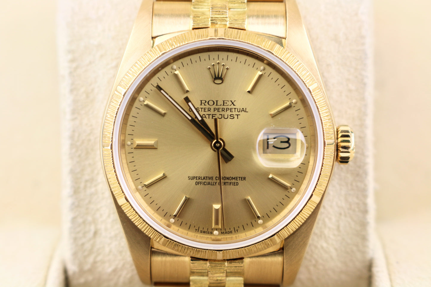 1985 Rolex Datejust 16078 Champagne 18kt Jubilee Bark No Papers 36mm