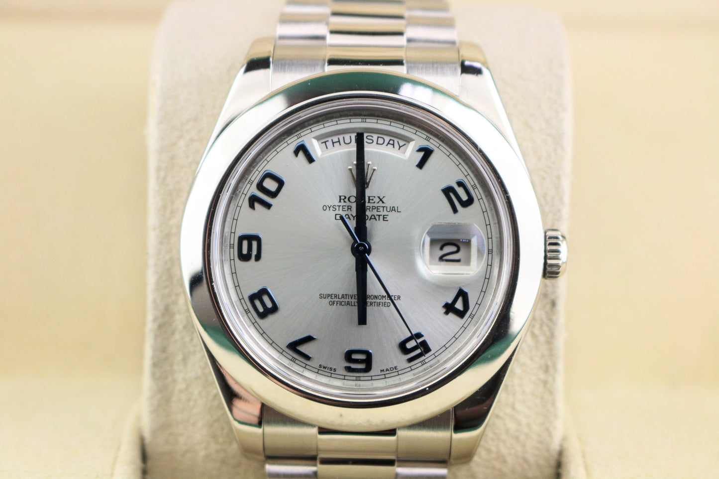 2009 Rolex DayDate 218206 Ice Blue Arabic Dial Platinum President W/ Papers 41mm