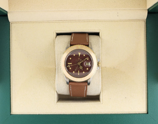 1971 Rolex GMT-Master 1675 Root Beer Nipple Dial Brown Leather Strap 40mm