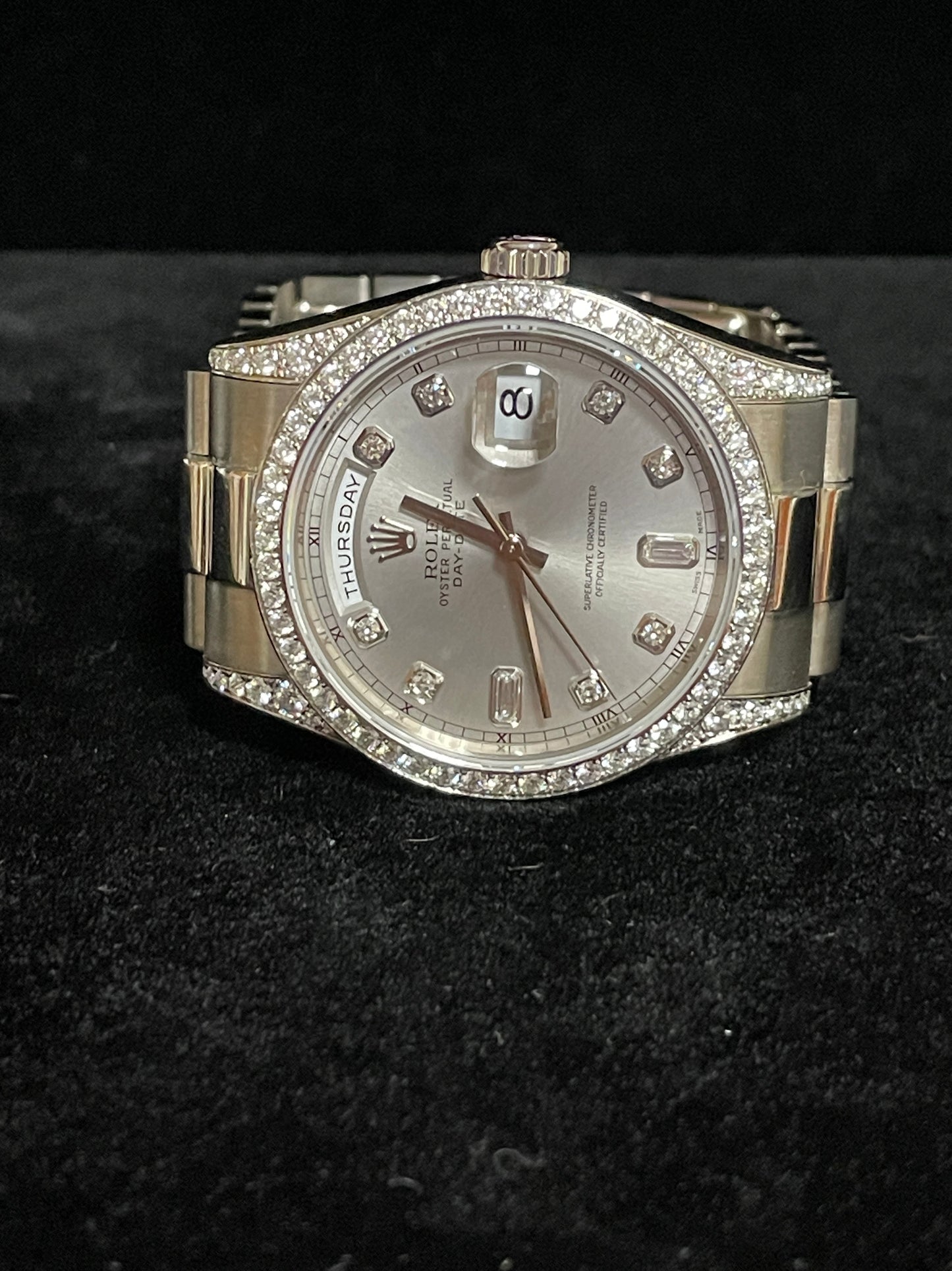 2004 Rolex Day-Date 118389 Rhodium Diamond Dial 18kt WG President W Papers 36mm
