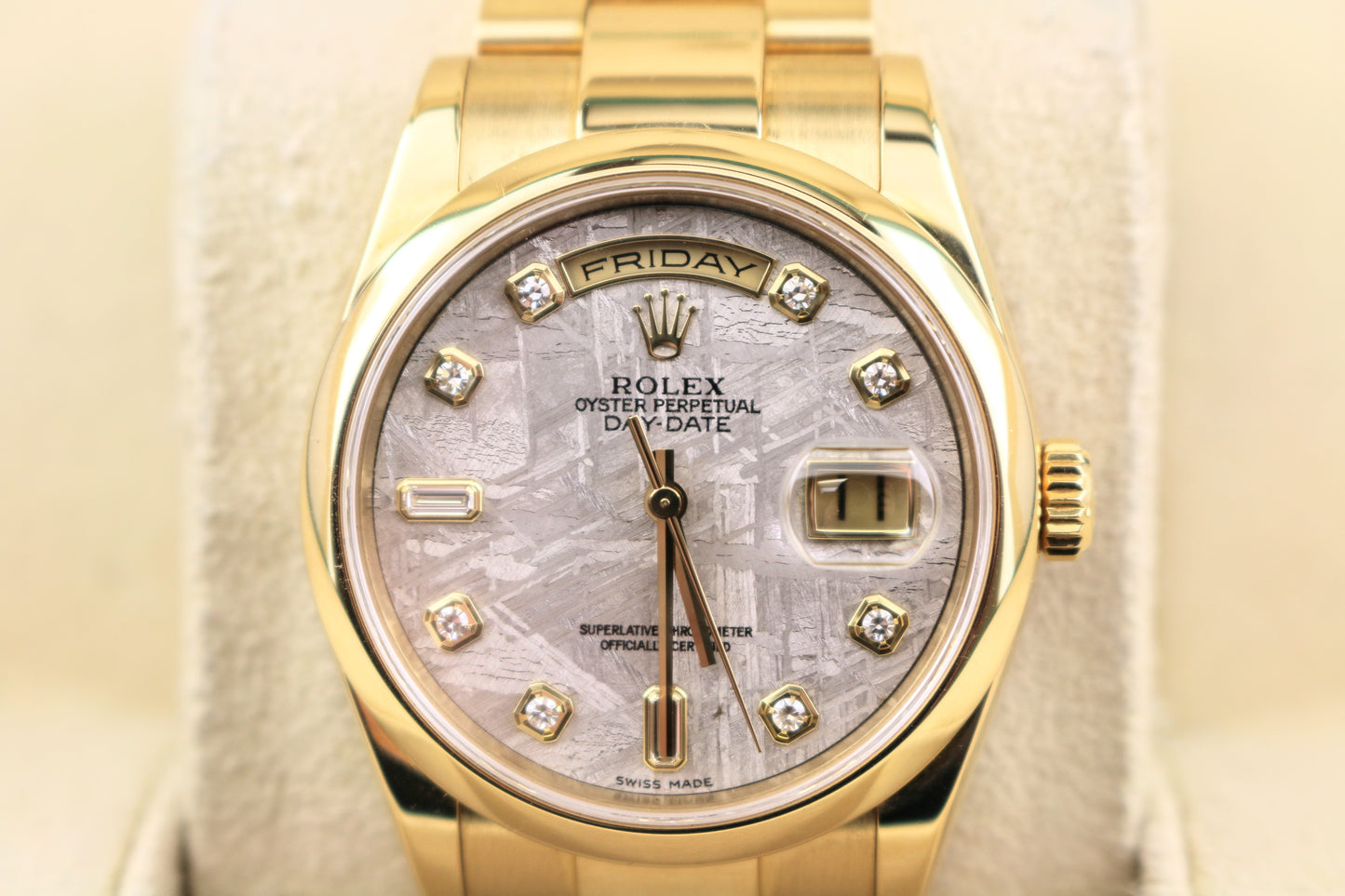 2003 Rolex Day-Date 118208 Meteorite Serti Diam Dial 18kt Oyster With paper 36mm