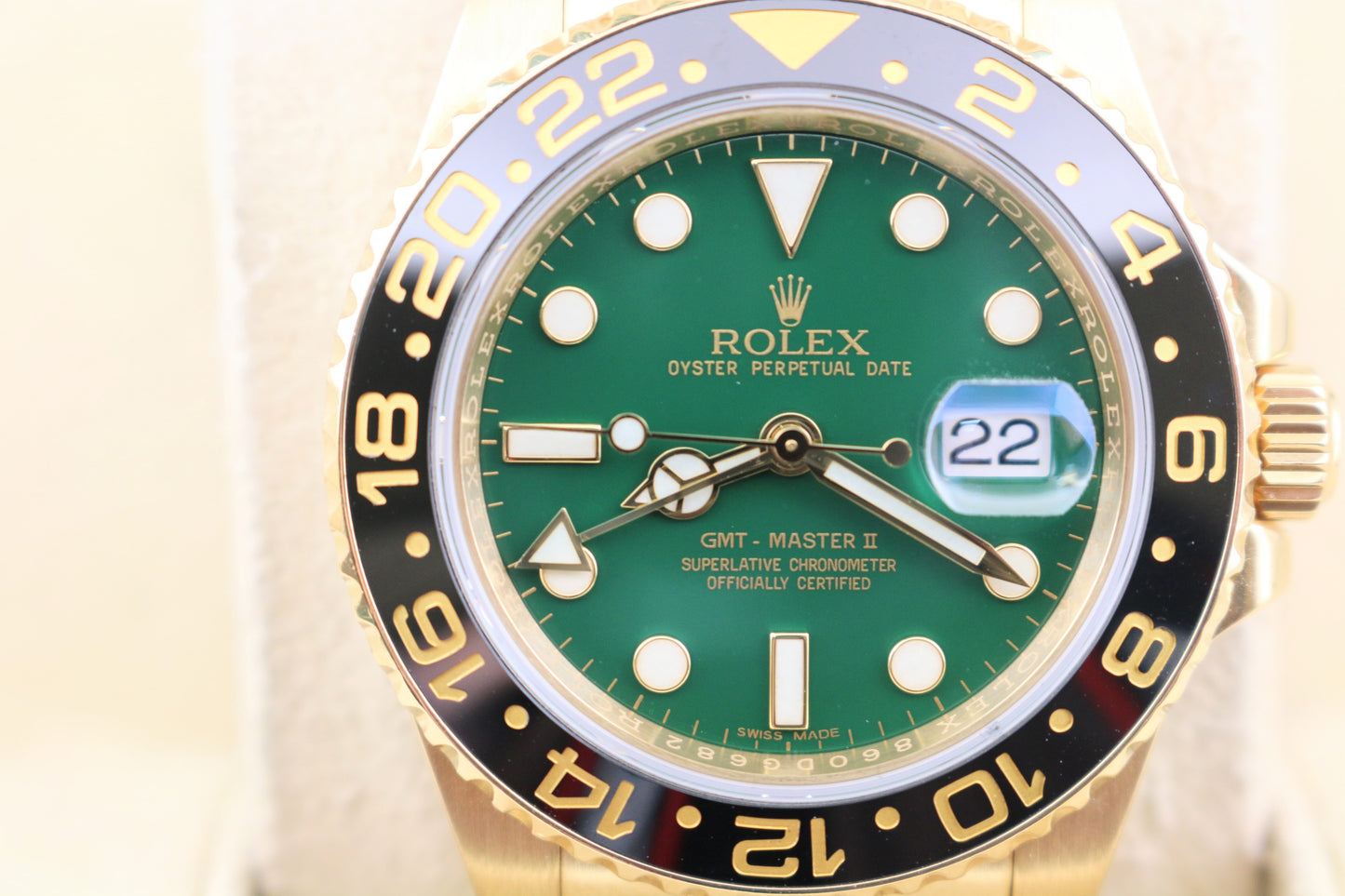 OH 2018 Rolex GMT Master II 116718 Green Money Dial YG 18kt Oyster No Papers 40mm