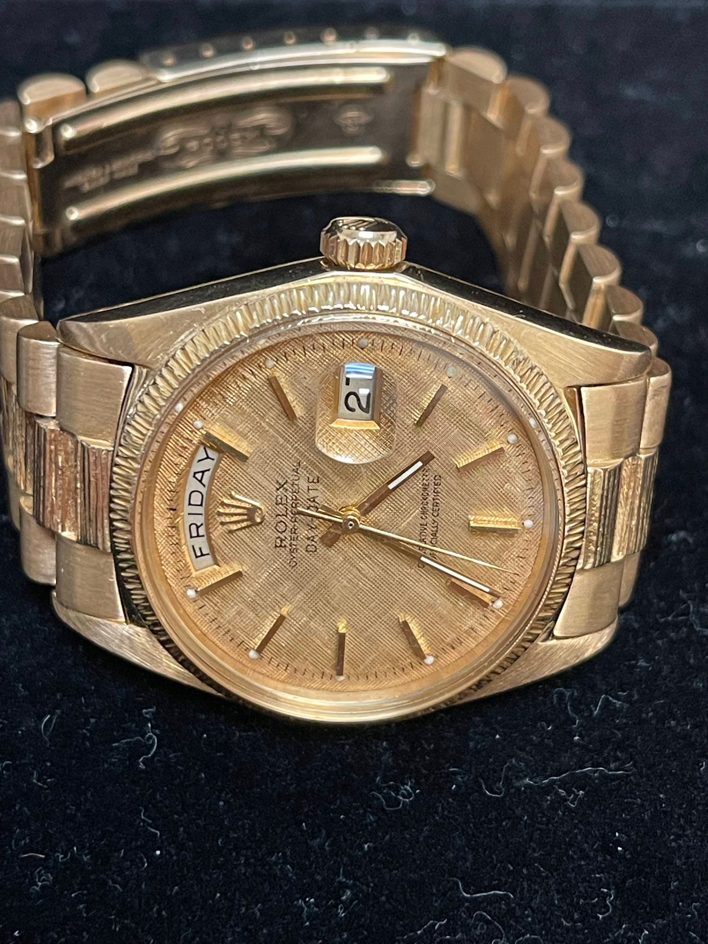 1969 Rolex Day-Date 1807 Champagne Tapestry Dial President With Papers 36mm