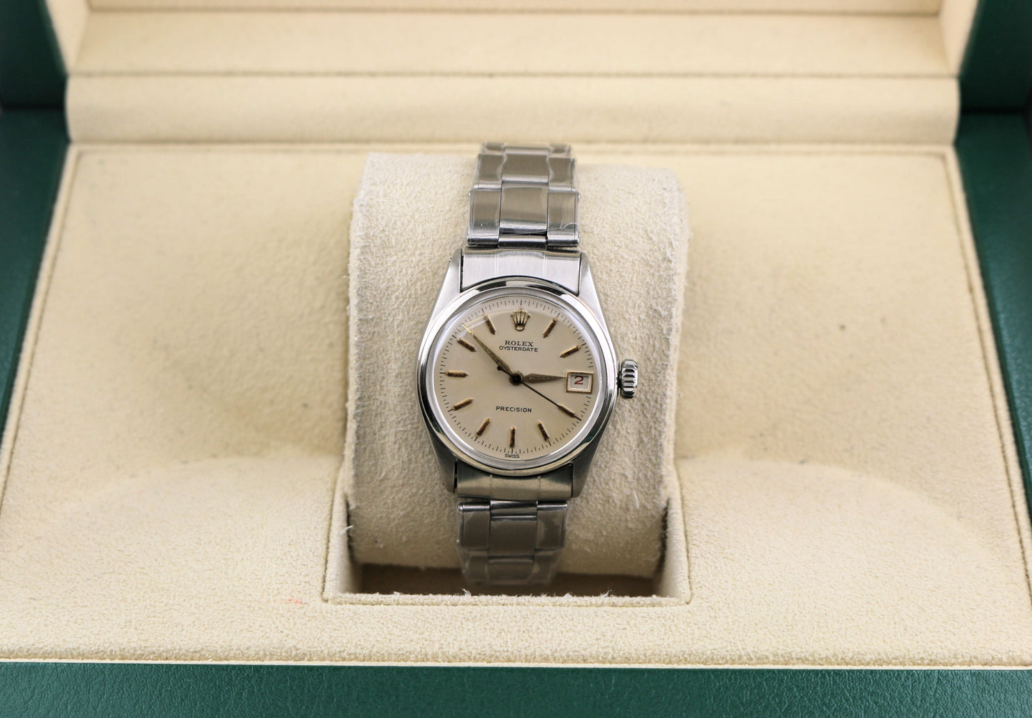 1962 Rolex Oysterdate Precision 6066 White Dial SS Rivet Bracelet No Papers 31mm