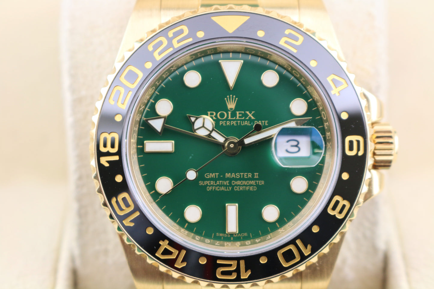 2015 Rolex GMT-Master II 116718 Green Money Dial 18kt YG Oyster No Papers 40mm