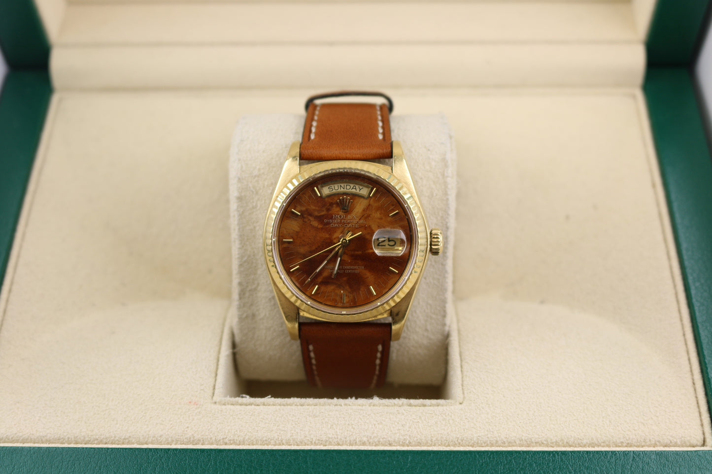 1979 Rolex Day Date 18038 Wood Dial Brown Leather Strap No papers 36mm