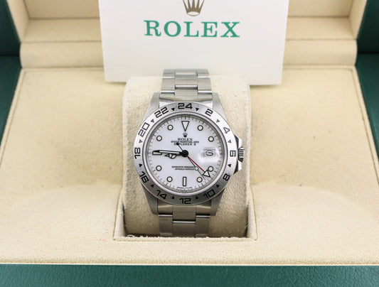 1986 Rolex Explorer II 16550 Transitional White Polar Dial SS Oyster Papers 40mm