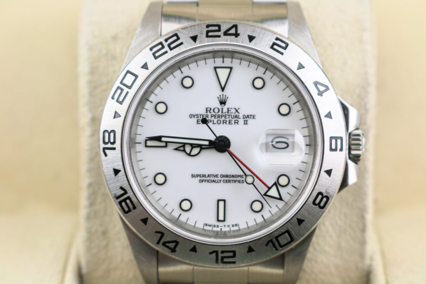 1986 Rolex Explorer II 16550 Transitional White Polar Dial SS Oyster Papers 40mm